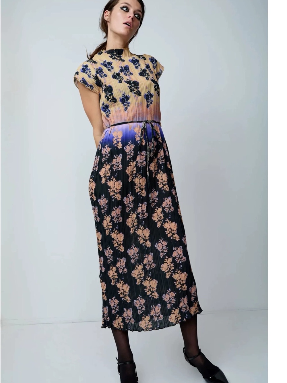 NO.6 Julien Floral Ombre Pleated Maxi Dress, XS S